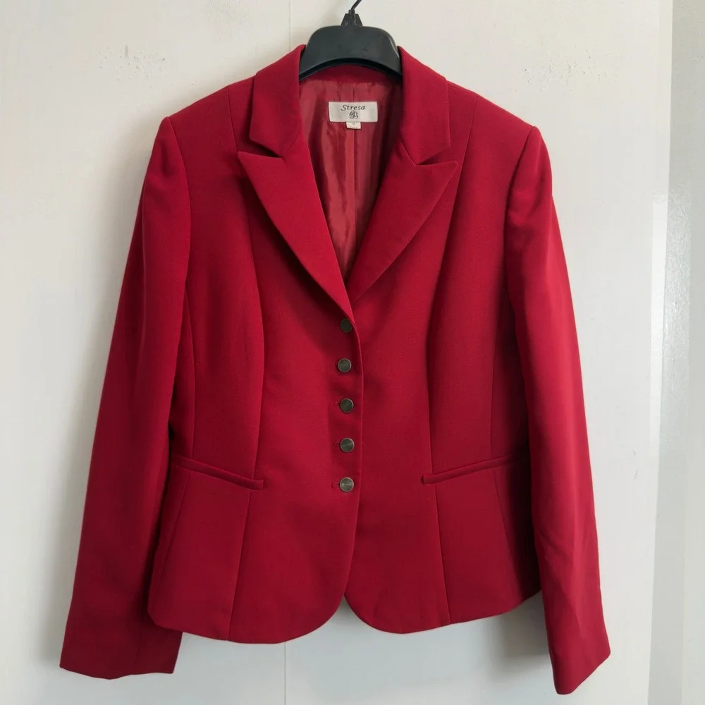 Stresa Womens Red 2 Piece Skirt Suit Set Blazer and A-Line Skirt Size 10